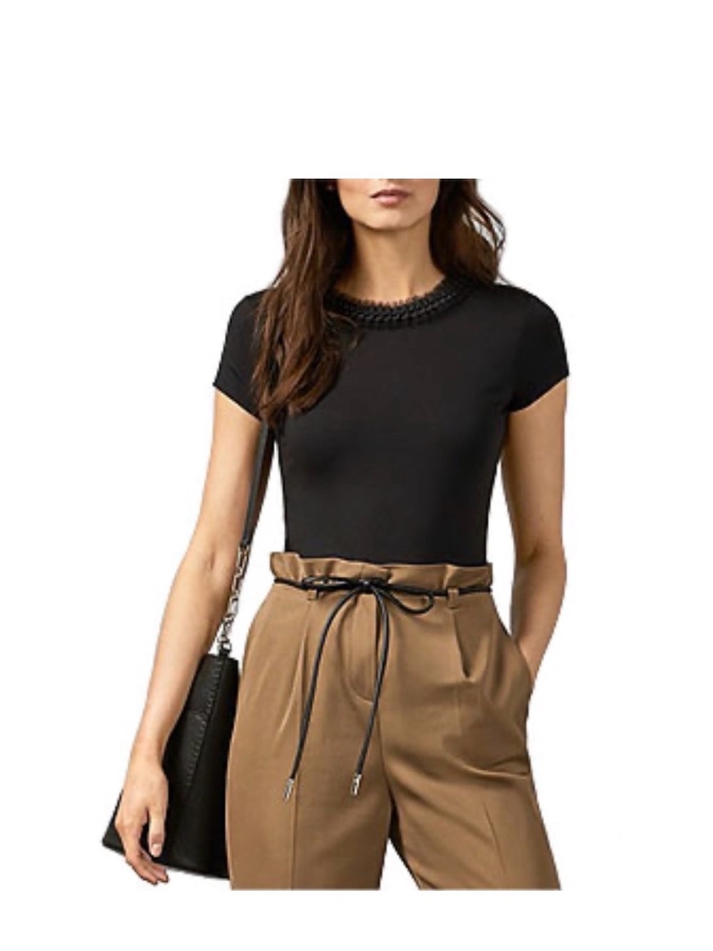 Women’s Ted Baker Frill Neck Fitted Short Sleeve T-Shirt Blouse like new size 3